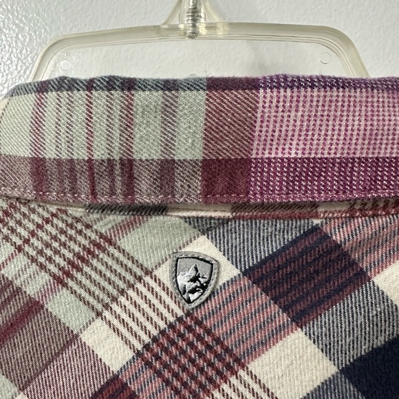 Kuhl Tess Flannel Shirt Womens‎ S/M Fuchsia Navy Plaid Snap Front Long Sleeve - Picture 4 of 10
